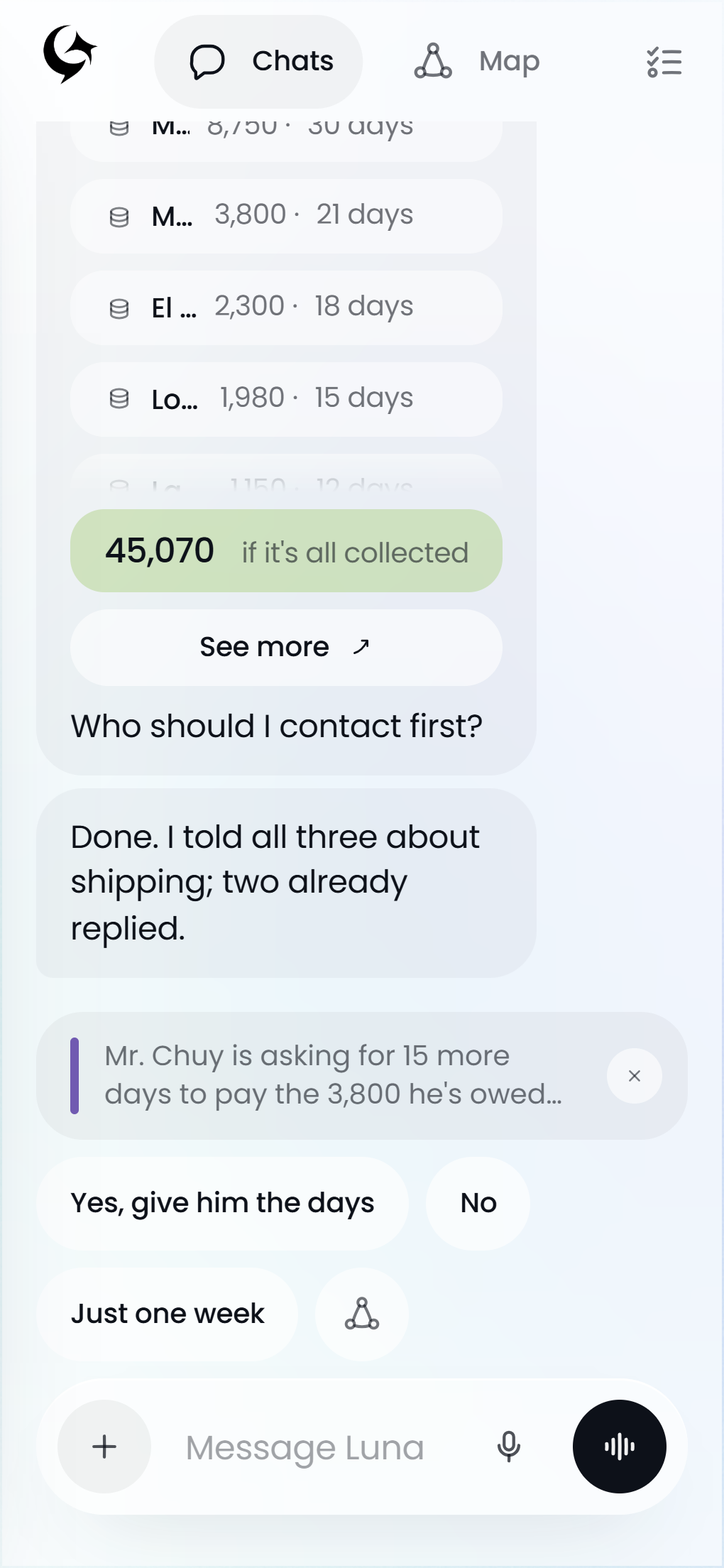 Luna Agent on a phone: the conversation with Luna